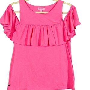 Lilly Pulitzer Women Ruffle Cold Shoulder Pink top sz S